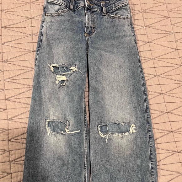 abercrombie kids light blue denim high-rise wide leg jeans - Picture 2 of 4